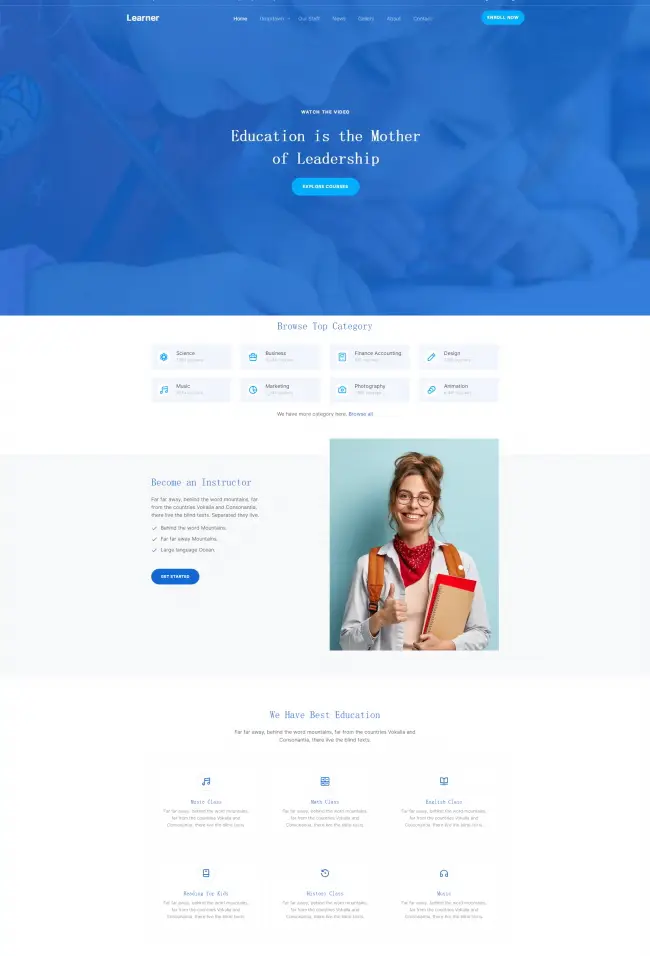 蓝色教育培训机构网站html模板-山云部落官网 | 资源交流社区-sy.team
