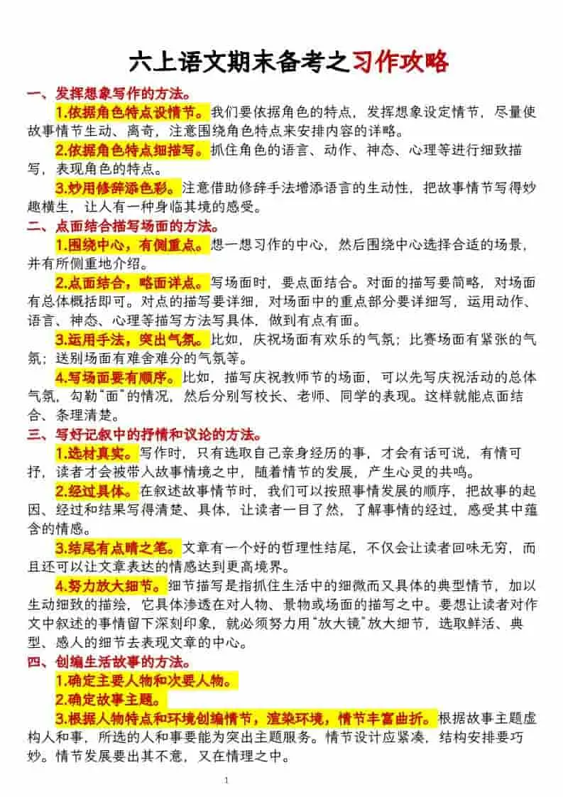 六上语文期末备考之习作攻略